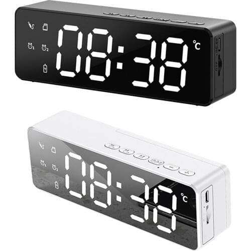 Bluetooth Speaker Wireless Charging Alarm Clock LED Temperature Display for Bedroom Indoor