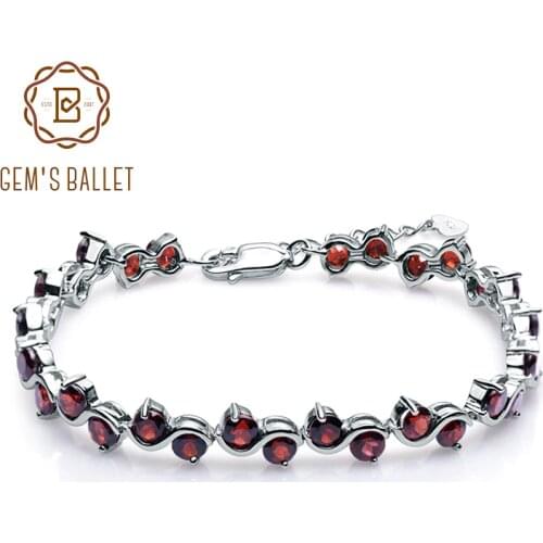 GEMS BALLET Genuine 925 Sterling Silver Bracelets & Bangles For Women 11.79Ct Natural Red Garnet Gemstone Bracelet Fine Jewelry
