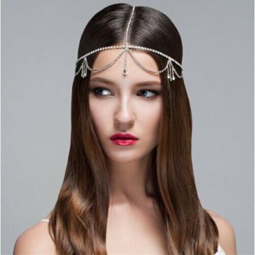 Sexy Goddess Water Drop Rhinestone Pendant Hair with Headdress Beautiful Crystal Wedding Accessories Hair Chain Hair Accessories