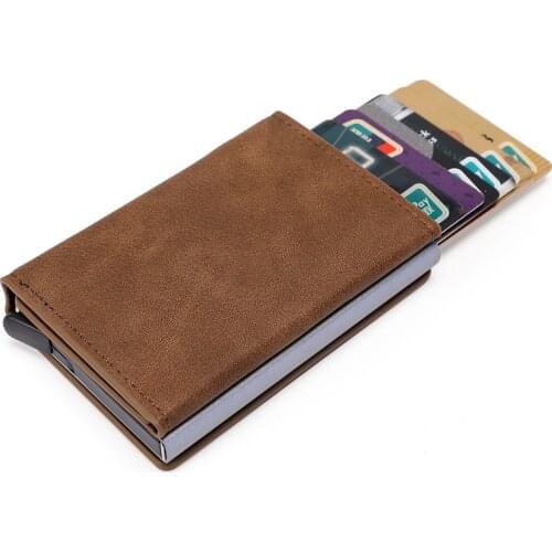Anti-theft Business Bank Card Holder Small Rfid Leather Wallet Man Magnet Purse fit for 6 Cards Case