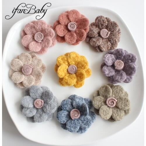 Flat Back 5cm Felt Wool Flowers For Hair DIY Accessories With Lollipop in Center Hair Flowers