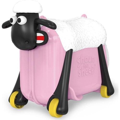 Kids Cute Cartoon Sheep Shape Ride-on Trolley Suitcase Wheels Solid Children Carry On Spinner Rolling Luggage