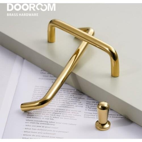 Dooroom Fashion Brass Shiny Gold Handles Simple Nordic Ins Cupboard Wardrobe Dresser Cabinet Door Drawer Furniture Pulls Knobs