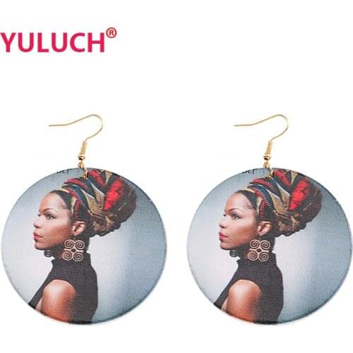 YULUCH Elegant personality fashion woman wooden painted printing pendant earrings for popular wedding jewelry gifts