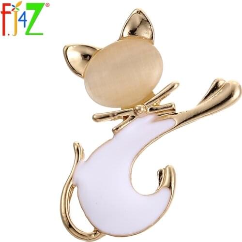 F.J4Z Hot Lovely Cat Costume Brooches Pins For Party Accessories Fashion Pretty Black/white Enamel Cat Eye Gift Brooches