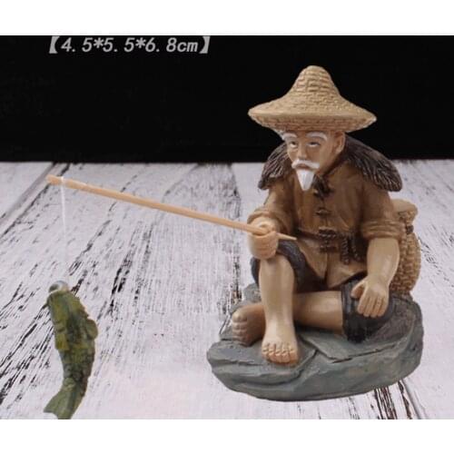 Fisherman Resin Figurines Sitting Garden Statue Planter Miniature Landscape Outdoor Sculpture Lawn Office Home Desktop Ornaments