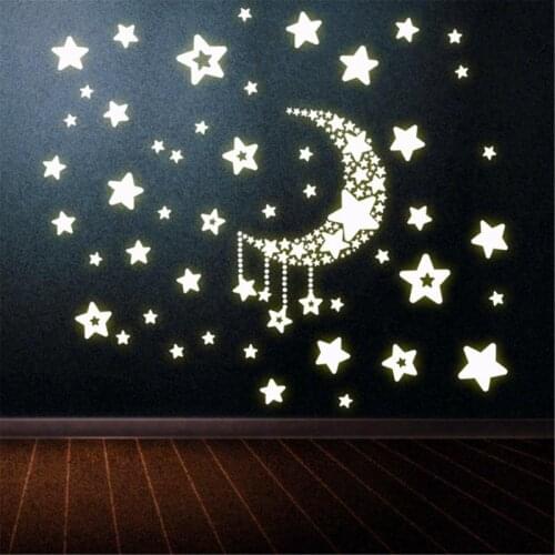 Fluorescent Moon Stars Luminous Luminous In The Dark Reflective Vinyl Removable Nursery Kids Children Bedroom Wall Stickers