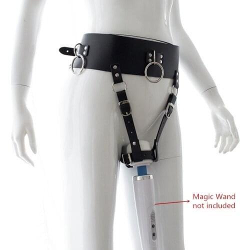 PU Leather Forced Orgasm Belt Female Chastity Belt Magic Wand Holder bdsm Bondage Restraints Harness Sex Toys for Couples