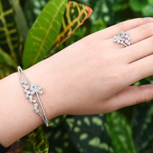 Kellybola Shiny Charm Elegant Refined Open Bangle Ring 2PCS for Women Bridal 2021 Wedding Engagement Anniversary Jewelry Gift