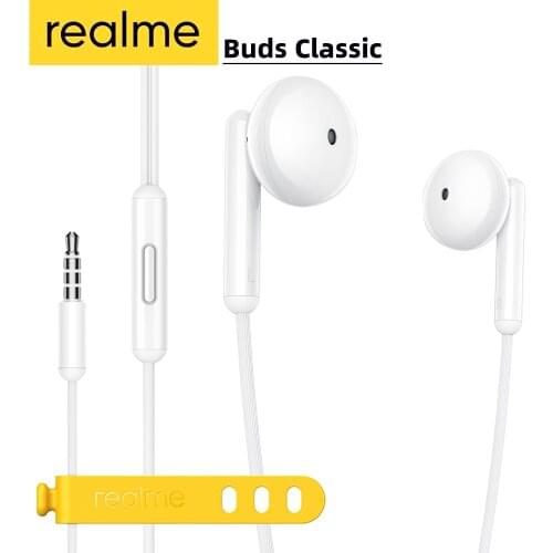 Realme Buds Classic Earphone 3.5mm Wired Earbuds Half In-Ear Built-in Mic Large Driver Headset with Microphone Sports Headsets