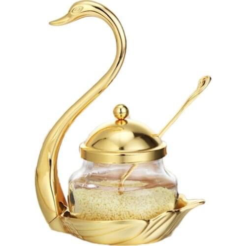 Creative Seasoning Jar Glass Seasoning Bottle Cute Coffee Sand Sugar Swan Salt Shaker European Sauce Bottle Jar