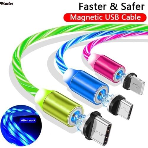 1m Magnetic charging Mobile Phone Cable USB Type C Flow Luminous Lighting Data Wire for Samsung Huawei LED Micro Cable