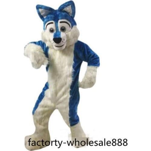 Halloween Long Fur Blue Husky Dog Mascot Costume Fox Adult Fancy Dress Handmade Apparel Cartoon Character Birthday Clothes Gift