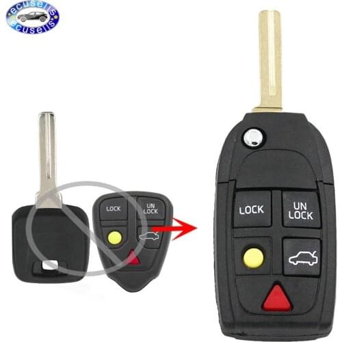 Modified Replacement Shell Folding Flip Remote Key Case Fob 5 Button For Volvo S60 S70 S80 S90 V70