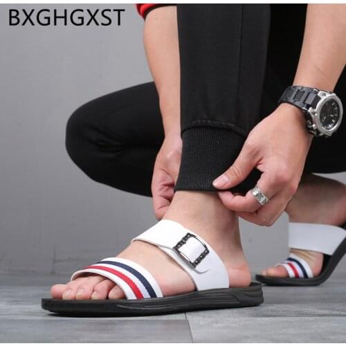 Designer Slippers Men Summer Shoes 2020 Fashion Casual Shoes Men Slippers Leather Beach Slippers Luxury Brand Designer Shoes Men