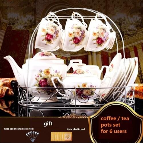 Coffee / Tea Pot set 15pcs coffee/tea tools Luxury Design bone China Coffee Brief cup and Saucer Teapot