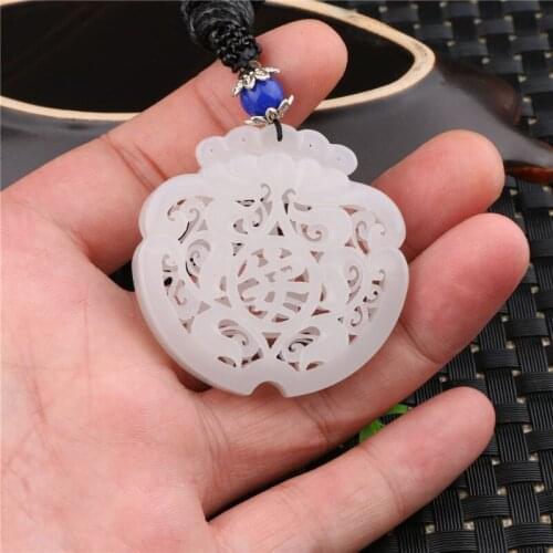 Natural Green Hetian white Jades Pendant 3D Carved PING'AN Pendants Women or Mens Amulet Nephrite Jades Jewelry