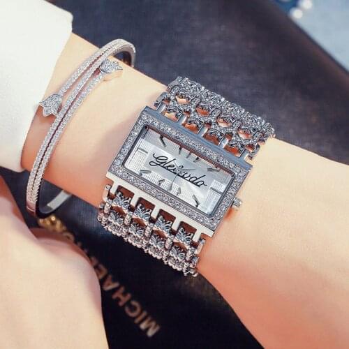 NEW G&D Luxury Brand Womens Watches Silver Quartz Wristwatches Rhinestone Ladies Dress Watch Relojes Mujer relogio feminino
