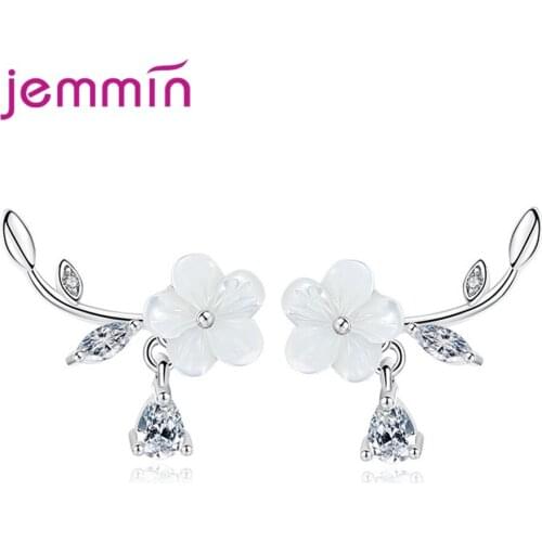 New Rhinestone Earrings For Women Bijoux Branch Plum Blossom Flower Stud Earrings Female Statement Ear Jewelry Gifts