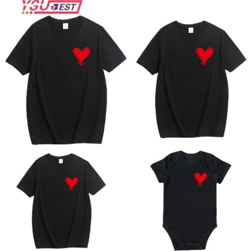 Mommy and Me Clothes Father Son Mother Daughter Matching Family Outfits T shirt Mom Kids Baby Girls Soft Cotton Heart Print Tops