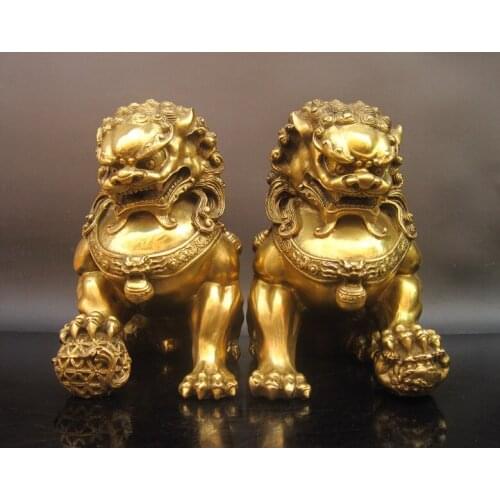 Wholesale bronze factory Extra large copper lion decoration a pair of lucky bronze lion feng shui decoration