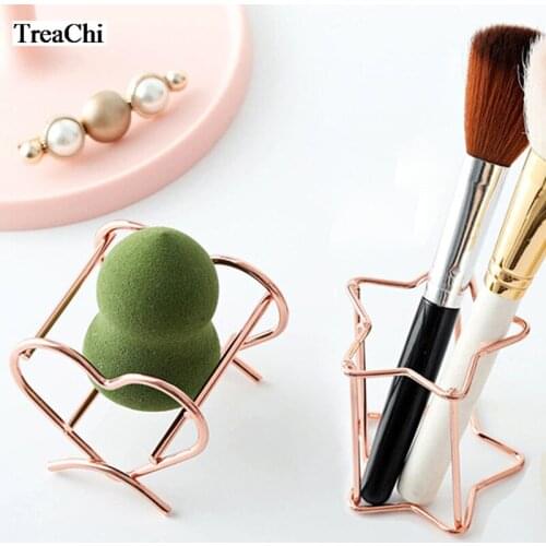 Originality Metal Heart-shaped Rose Gold Powder Puff Shelf Beauty Air Cushion Storage Shelf for Cosmetic Sponge Shelf