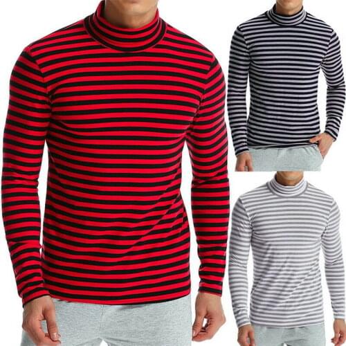 2020 Autumn Mens T-Shirt Long Sleeve New Korean Harajuku Stripe Turtleneck Tee Slim T-shirts G0001 Fit Blouse Shirt Casual Tops