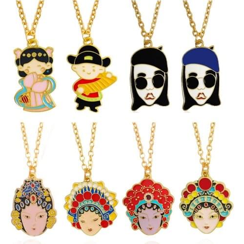 Fashion Boys and Girls Pendant Necklace Beijing opera Fairy Champion Face Necklace For Women Girls Kids Charm Party Jewelry Gift