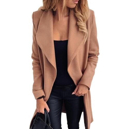 Ele-choices M-3XL Women Oversize Coat Solid Color with Belt Female Large Lapel Waist Tied Long Coat for Office&Daily