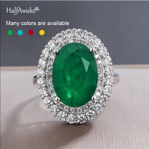 Euramerican Hot Retro Ring Oval Emerald Colorful Gemstone Massive 3A Zircon Inlaid Around Fine Jewelry For Women Lady Big Ring