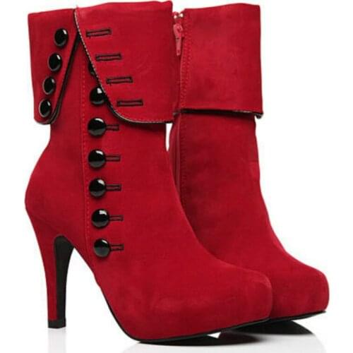 QWEDF 2019 Women boots High heel flock boots hot women ankle boots Ladies winter high heels Fashion womens shoes Feminino K8-08
