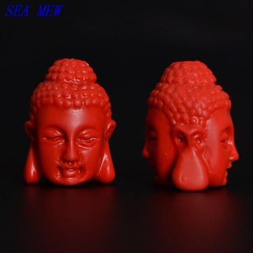 SEA MEW 5PCS 11mm*15mm Red Cinnabar Double-sided Buddha Beads Head For Jewelry Making Exorcise Evil Spirits