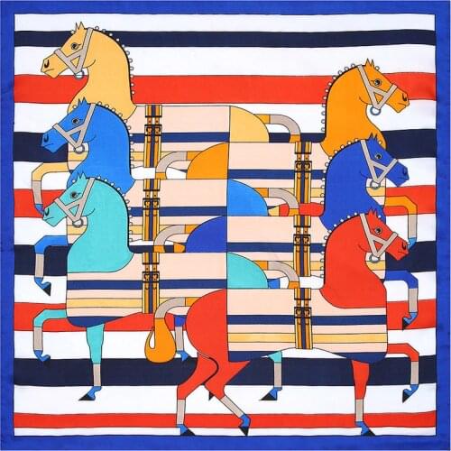 53cm Striped Horse Silk Satin Scarf 2021 Fashion Women Square Scarves Bandanna Headband Neck Tie Band Professional Neckerchief