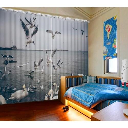 Seagull with seascape 2019 curtains for window living room bedroom window kids room photo print curtains