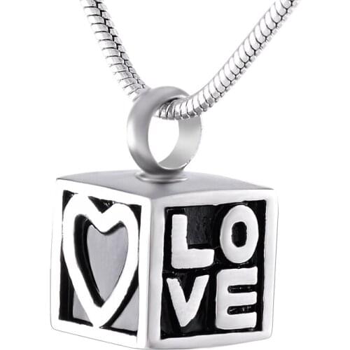 Tiny Love Square Cremation Necklace Capsule Cremation Urn Ashes Pendant Necklace Memorial Stash Keepsake Jewelry+Funnel Include