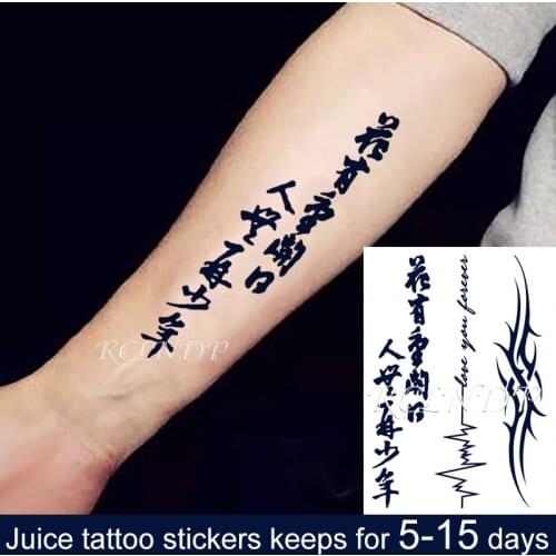 Waterproof Temporary Juice ink Sticker Heart Rate Graph Totem Chinese Saying Fruit Gel Long lasting Tattoo for Men Women girl