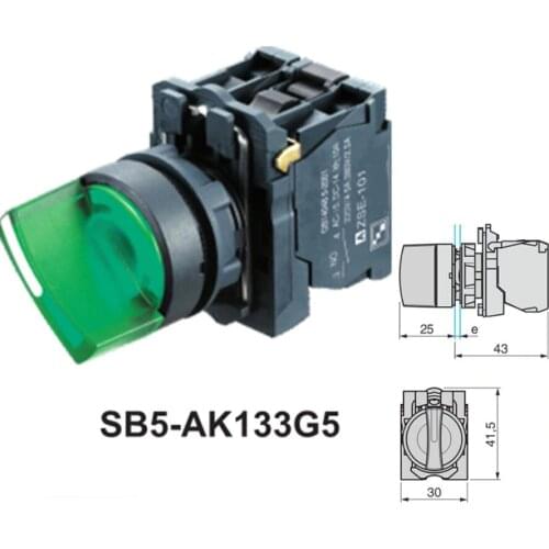 XB5-AK133G5 waterproof illuminated selector switch rotary push button switch knob switch 2/3 position with integral LED