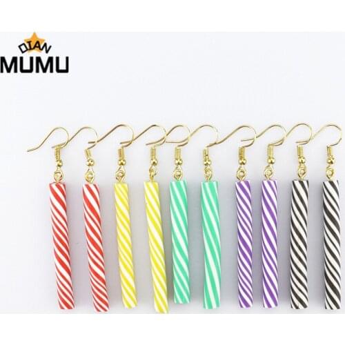 Funny soft pottery rainbow candy earrings creative simulation hard lollipop earrings female jewelry Japanese ins ear hooks