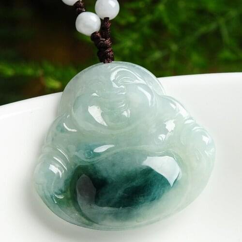 Green Jade Buddha Pendant floating flowers Burma jade a Maitreya Buddha Pendant pendant female jade pendant delivery certificate
