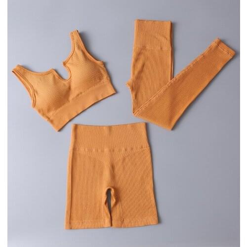 2/3 Pcs Seamless Sports Suit Women Yoga Set High Waist Running Shorts & Padded Bra & Hip Leggings Tight Outfits Tracksuits