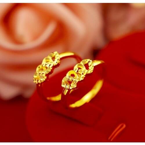 Korean Fashion 14K Gold Ring for Women Wedding Engagement Jewelry Adjustable Cute Three-Heart Female Rings Diamond Ring Girl