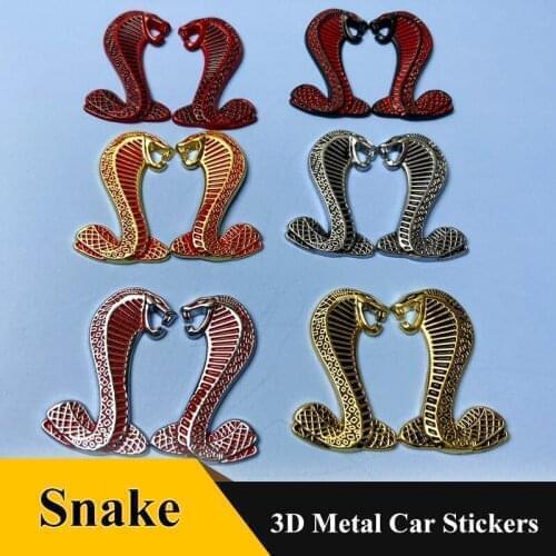 2pcs 3D Metal Cobra logo car emblem Side Fender Rear Trunk Snake sticker Badge Decals For Ford Mustang Shelby GT Car Accessories