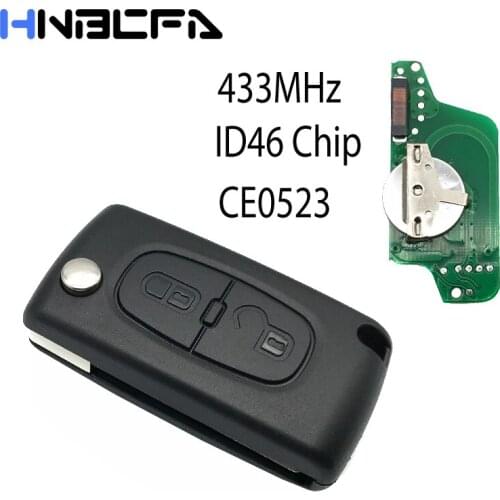 433MHz ID46 7941 Chip CE0523 VA2/HU83 Blade For PEUGEOT 407 307 207 308 807 2 Buttons Remote Flip Smart key