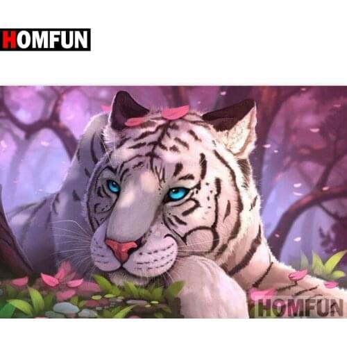 HOMFUN Full Square/Round Drill 5D DIY Diamond Painting "Animal tiger" 3D Diamond Embroidery Cross Stitch Home Decor A19008