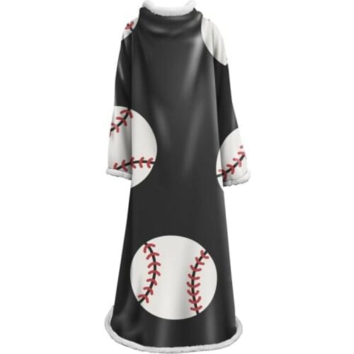 Baseball Series Cotton Velvet with Sleeves Thickened Winter Warm Flannel Printing Wearable Living Room TV Comfortable Blanket