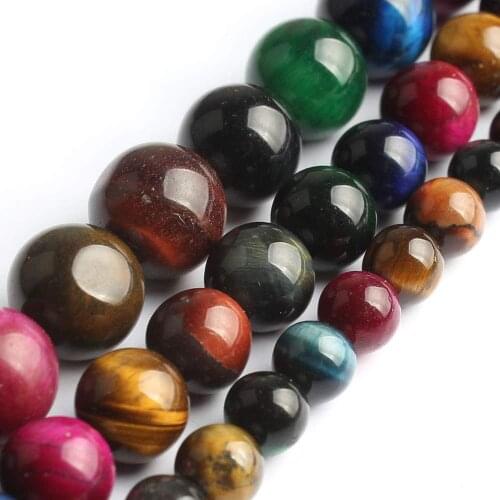 Natural Stone Multicolor Mixed Tiger Eye Beads 15" Loose Strand Spacer 6 8 10 12MM Pick Size For Jewelry Making DIY Bracelet
