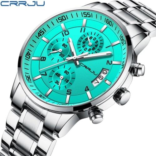 CRRJU Casual Sport Wrist Watches for Mens Stainless Steel Band Quartz Chronograph Wristwatches with Luminous Hands
