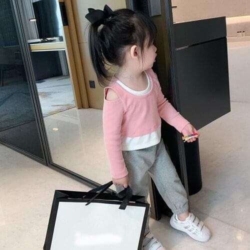 Children Off-shoulder T-shirt Spring Girl Long-sleeved Bottoming Shirt Baby Fashion Top 2-6 Years Old