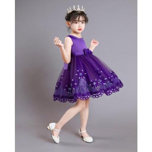 Children Evening Dress 2T-10T Girls Birthday Performance Party Gown Wedding Flower Girls Puffy-Dress Mesh Embroidered Ruffles