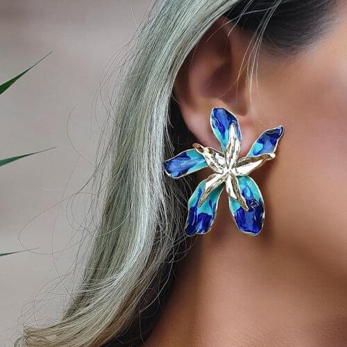 Docona Elegance Gold Big Flower Drop Dangle Earring for Women Trendy Metal Floral Geometry Party Jewelry Gift серьги 3839